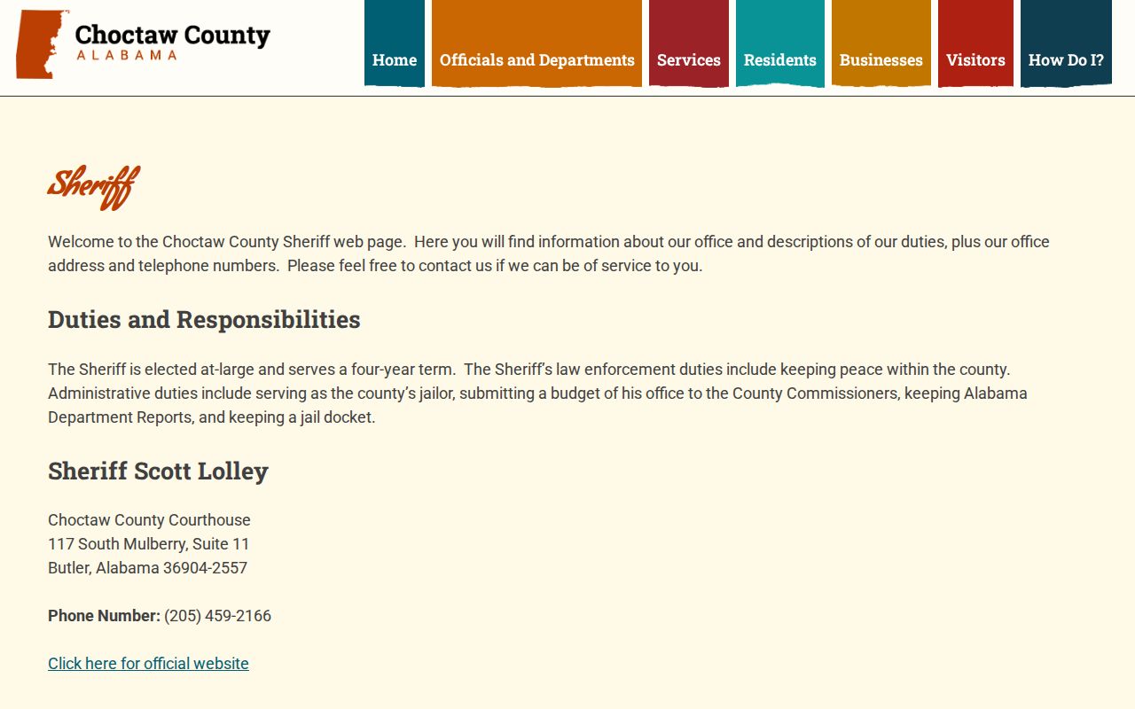 Choctaw County Jail sheriff contact and release records source