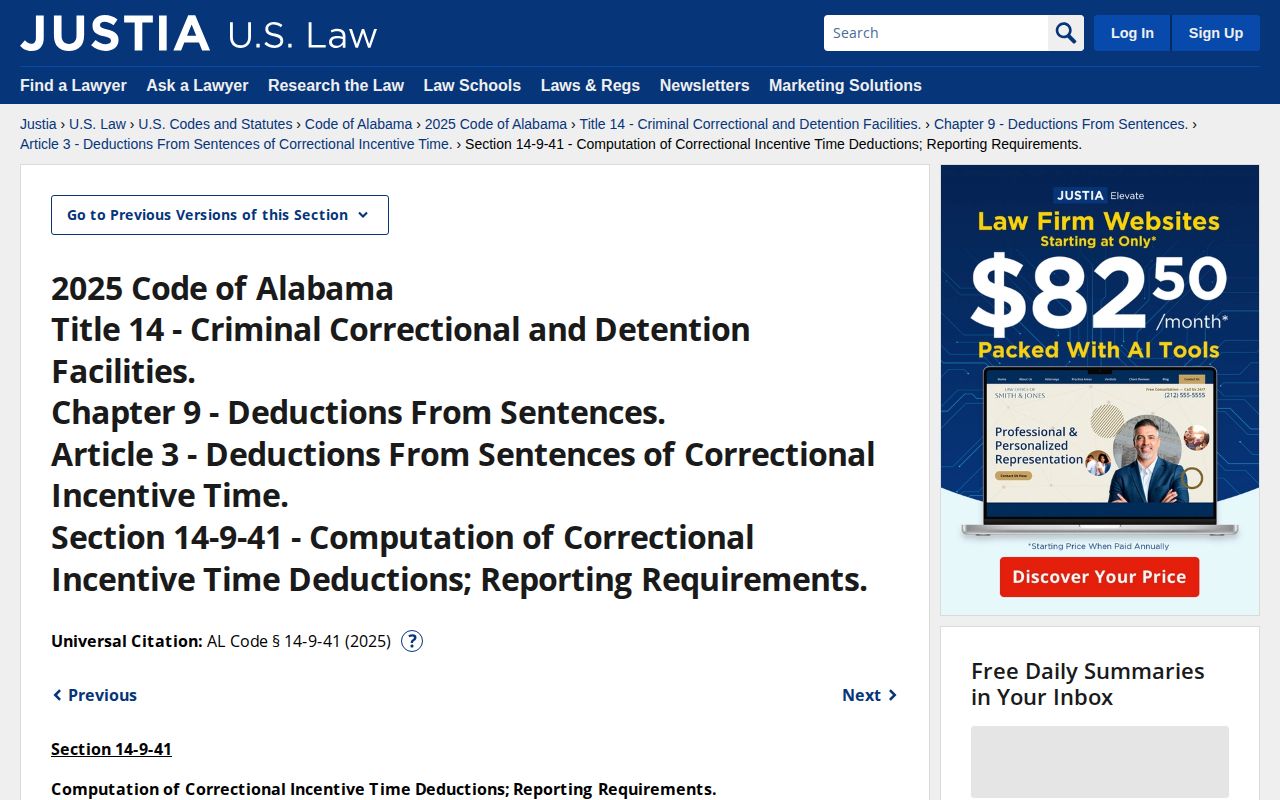 Alabama correctional incentive time statute used for good-time release calculations